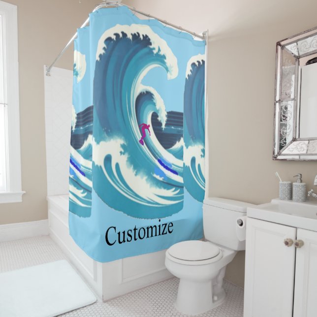Big Wave Surfer Thunder_Cove Shower Curtain (In Situ)