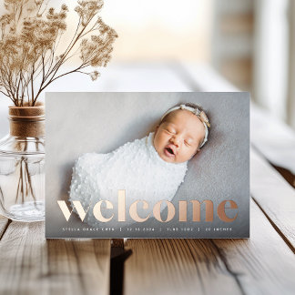 Big Welcome | Rose Gold Foil Birth Announcement