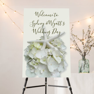 Big Welcome Wedding Sign Starfish White Floral