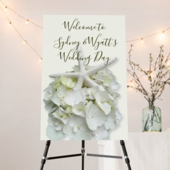 Big Welcome Wedding Sign Starfish White Floral by BlueHyd at Zazzle