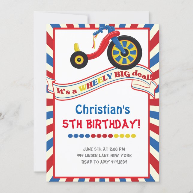 Big Wheel Boy Birthday Party Invitations (Front)
