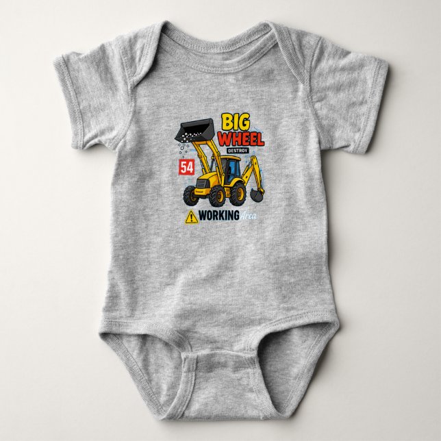 Big Wheel Construction Truck Design Baby Bodysuit (Front)