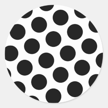 Big White And Black Polka Dots Classic Round Sticker by designs4you at Zazzle