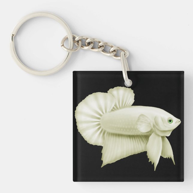 Big White Betta Splendens Fish Keychain (Front)