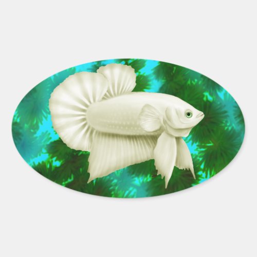 Big White Betta Splendens Fish Stickers