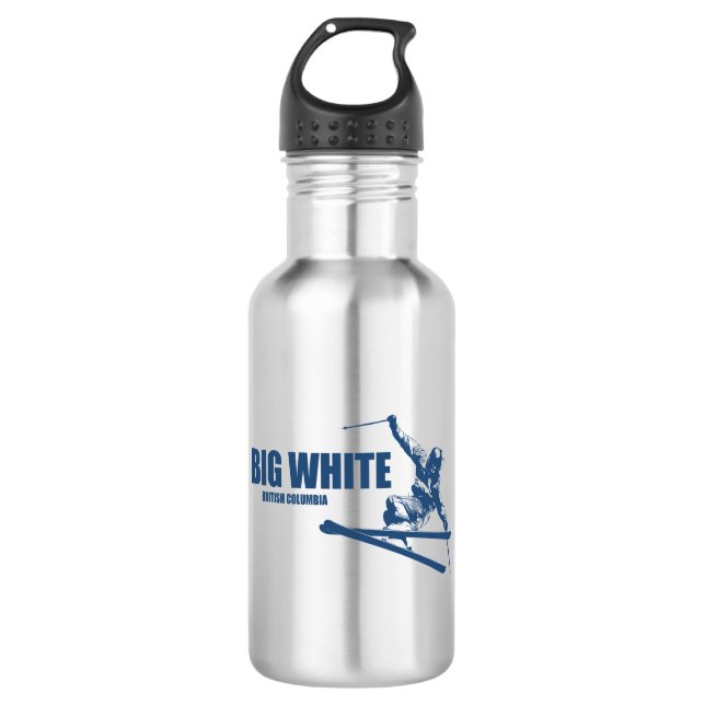 Big White British Columbia Skier Stainless Steel Water Bottle (Front)