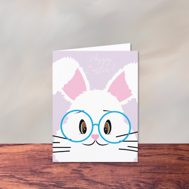 Big White Bunny Face Happy Easter Card (Close up bunny face Easter card .)