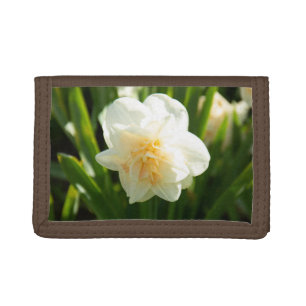 Big white daffodils on a spring day tri-fold wallet