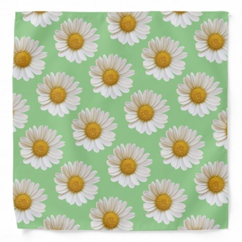 Big White Daisies on Sage Green Background Bandana