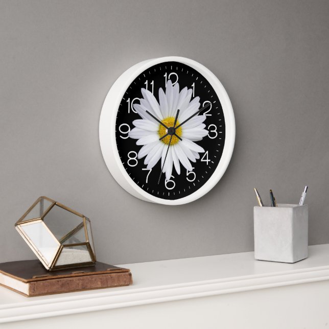 Big White Daisy On Black Clock (Office)