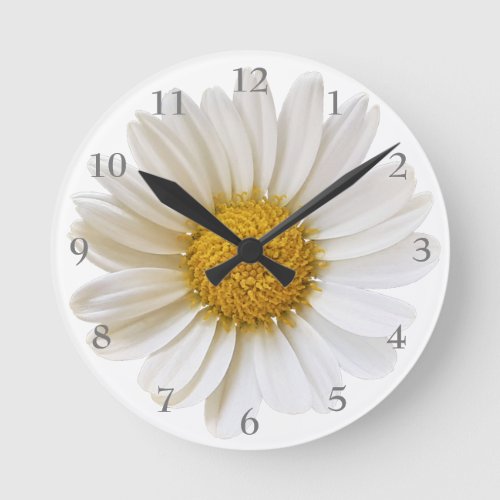 Big White Daisy on White Round Clock