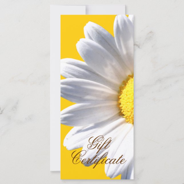 Big White Daisy On Yellow Gift Certificate (Front)