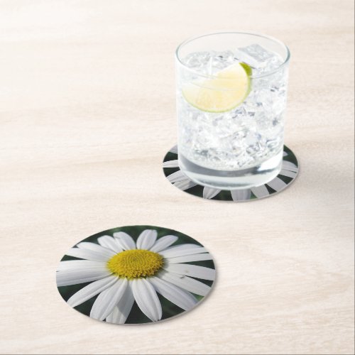 Big White Daisy Round Paper Coaster