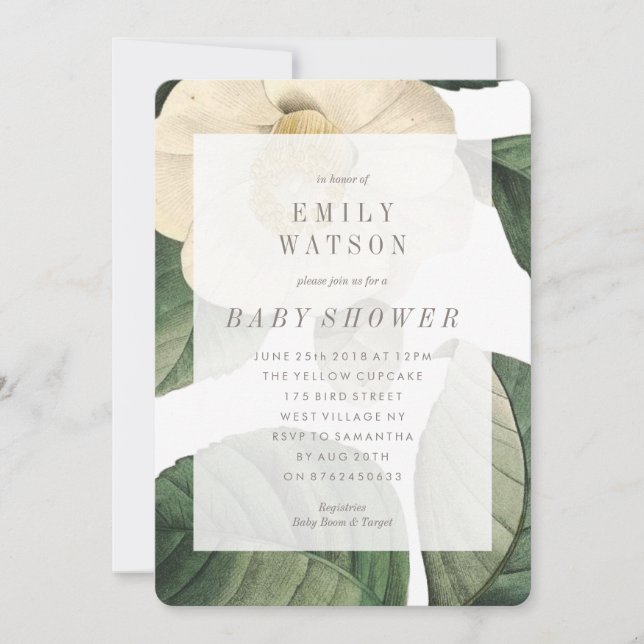 Big White Green Flower Baby Shower Invitation (Front)