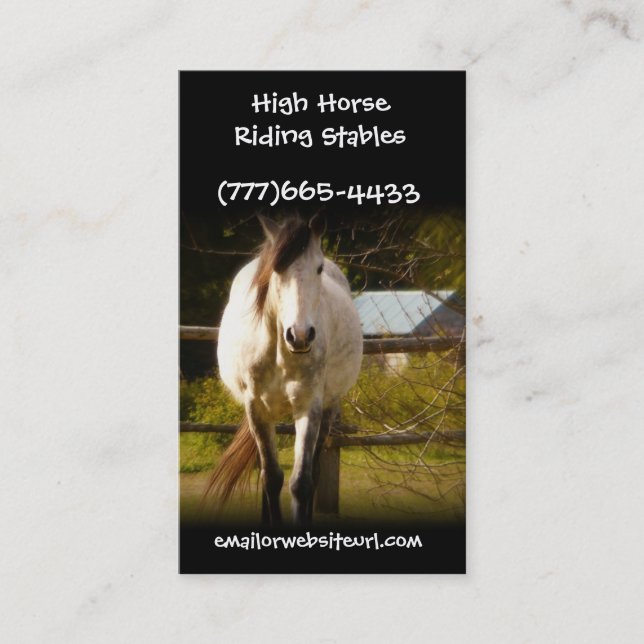 Big White Horse in Rural Field Equestrian Biz Business Card (Front)