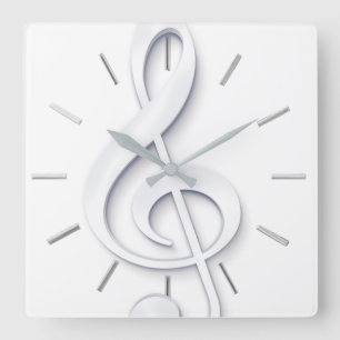 big white music clef square wall clock