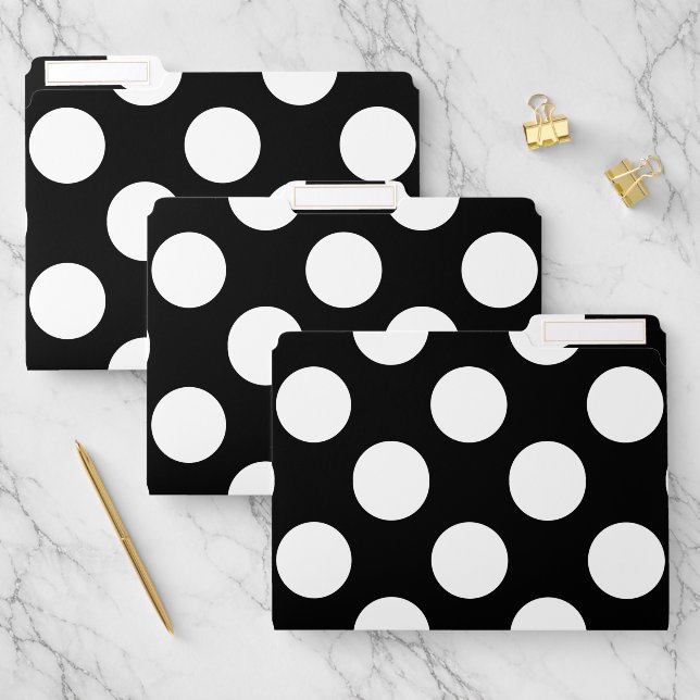 Big White Polka Dots on Black File Folder (Set)