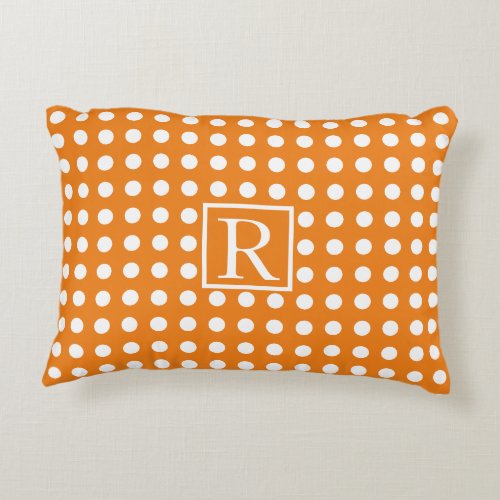 Big White Polka Dots Orange Monogram Initials Cool Accent Pillow