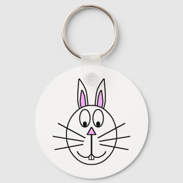 Big White Rabbit cartoon drawing Keychain (Front)