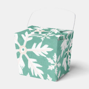 Big White Snowflakes Falling Green Background Favor Boxes