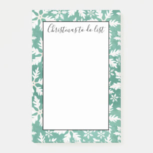 Big White Snowflakes Falling Green Xmas To Do List Post-it Notes