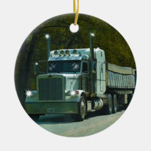 Big White Truck and Highway Art for Lorry-lovers Ceramic Ornament