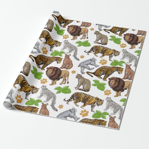Big Wild Cats collage pattern design Wrapping Paper