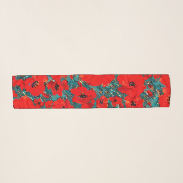 Big Wild Red Poppies Scarf (Front (Horizontal))