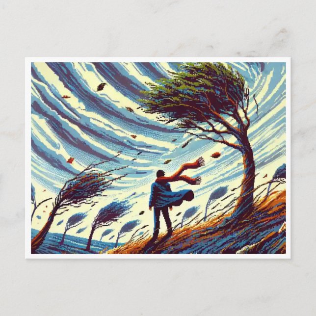 Big Wind Day Pixel Art Postcard – Retro Windy Scen (Front)