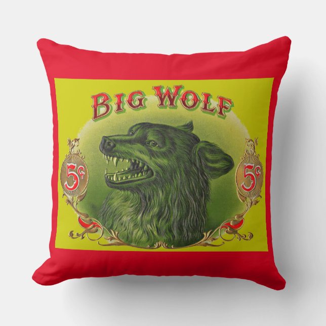 Big Wolf cigar label print Throw Pillow (Front)