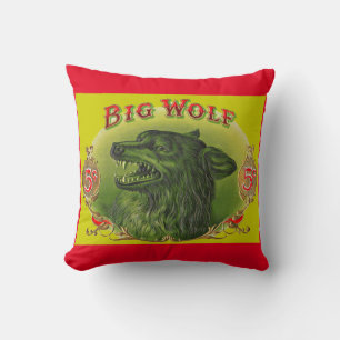 Big Wolf cigar label print Throw Pillow