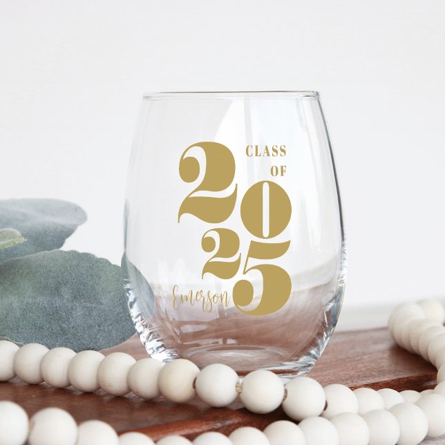 Big Year | Class of 2025 Personalized Graduation Stemless Wine Glass (Creator Uploaded)