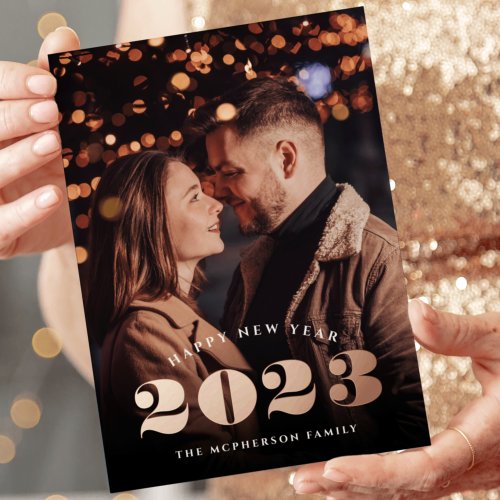 Big Year  Happy New Year Photo Rose Gold Foil Holiday Card