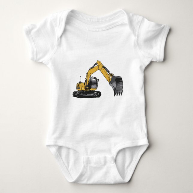 Big Yellow Excavator Baby Bodysuit (Front)