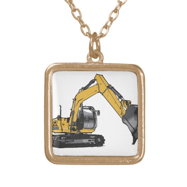 Big Yellow Excavator Gold Plated Necklace (Front)