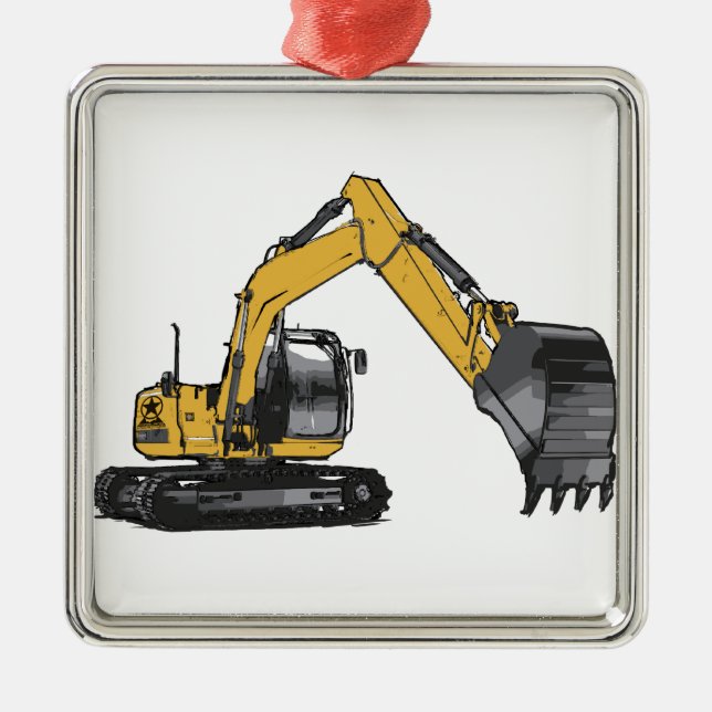 Big Yellow Excavator Metal Ornament (Front)