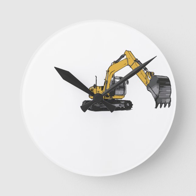 Big Yellow Excavator Round Clock (Front)
