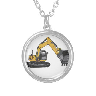 Big Yellow Excavator Silver Plated Necklace