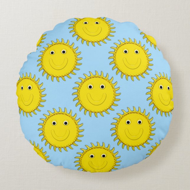 Big Yellow Happy Allover Round Pillow (Front)