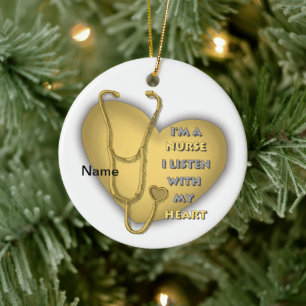 Big yellow heart nurse ceramic ornament