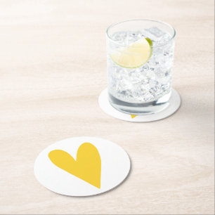 Big Yellow Heart Round Paper Coaster