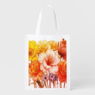 Big Yellow+Orange Flowers Reusable White Wedding Grocery Bag