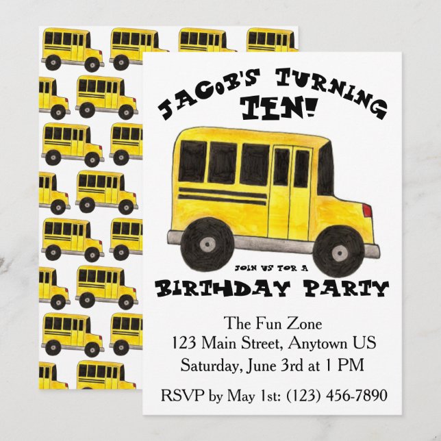 Big Yellow School Bus Child Birthday Party Invitation (Front/Back)