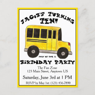Big Yellow School Bus Child Birthday Party Invitation Postcard