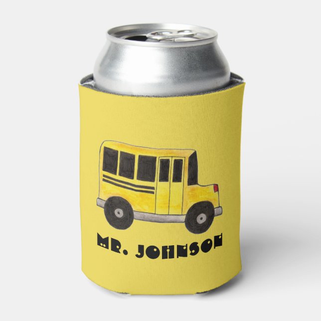 Big Yellow School Bus Personalized Bus Driver Can Cooler (Can Front)