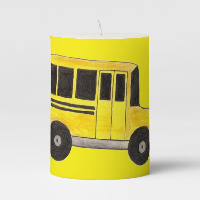 Big Yellow School Bus Teacher Driver Appreciation Pillar Candle (Front)