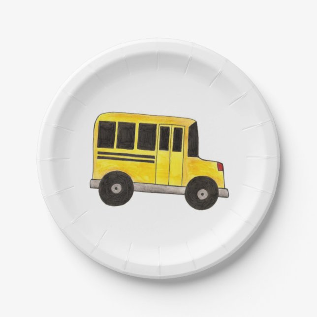 Big Yellow School Bus Teacher Driver Education Paper Plates (Front)