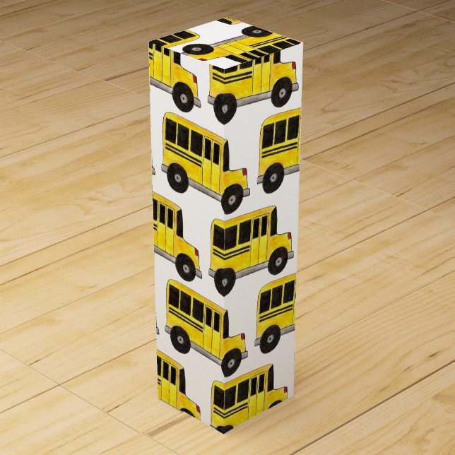 Big Yellow School Bus Teacher Driver Education Wine Box (Front)