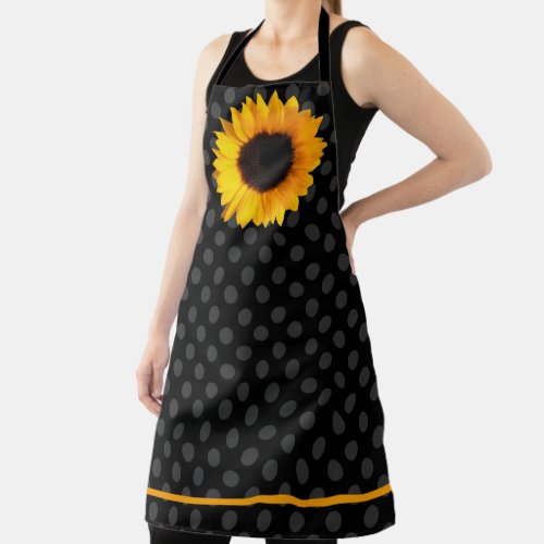 Big Yellow Sunflower and Black Polka Dots Apron