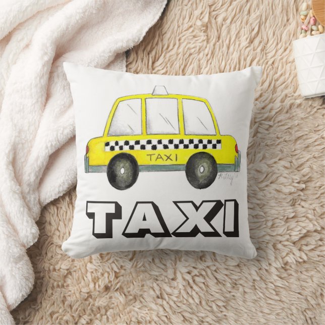 Big Yellow Taxi NYC Checkered Cab Car New York Throw Pillow (Blanket)